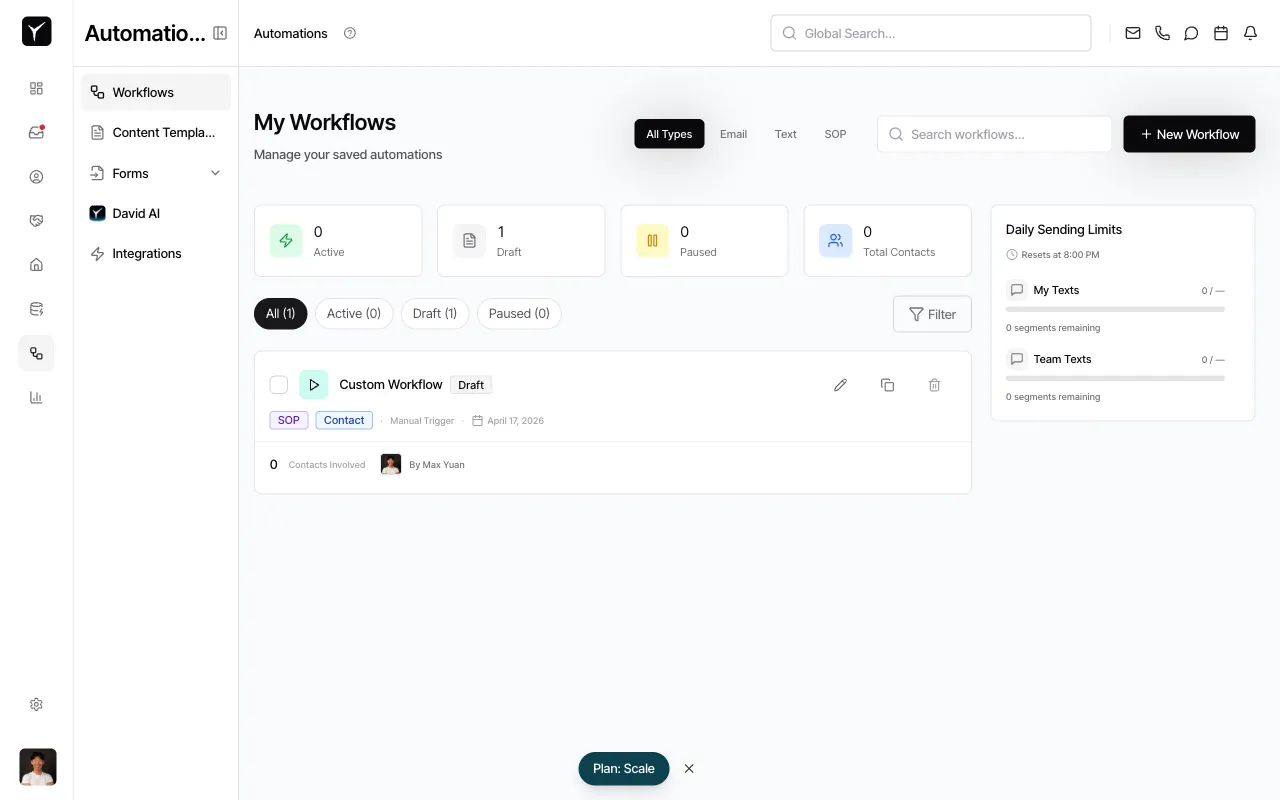 Step 1: Initial Workflows page