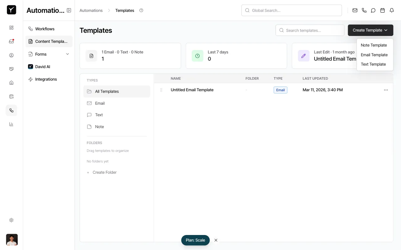 Step 2: Template type dropdown