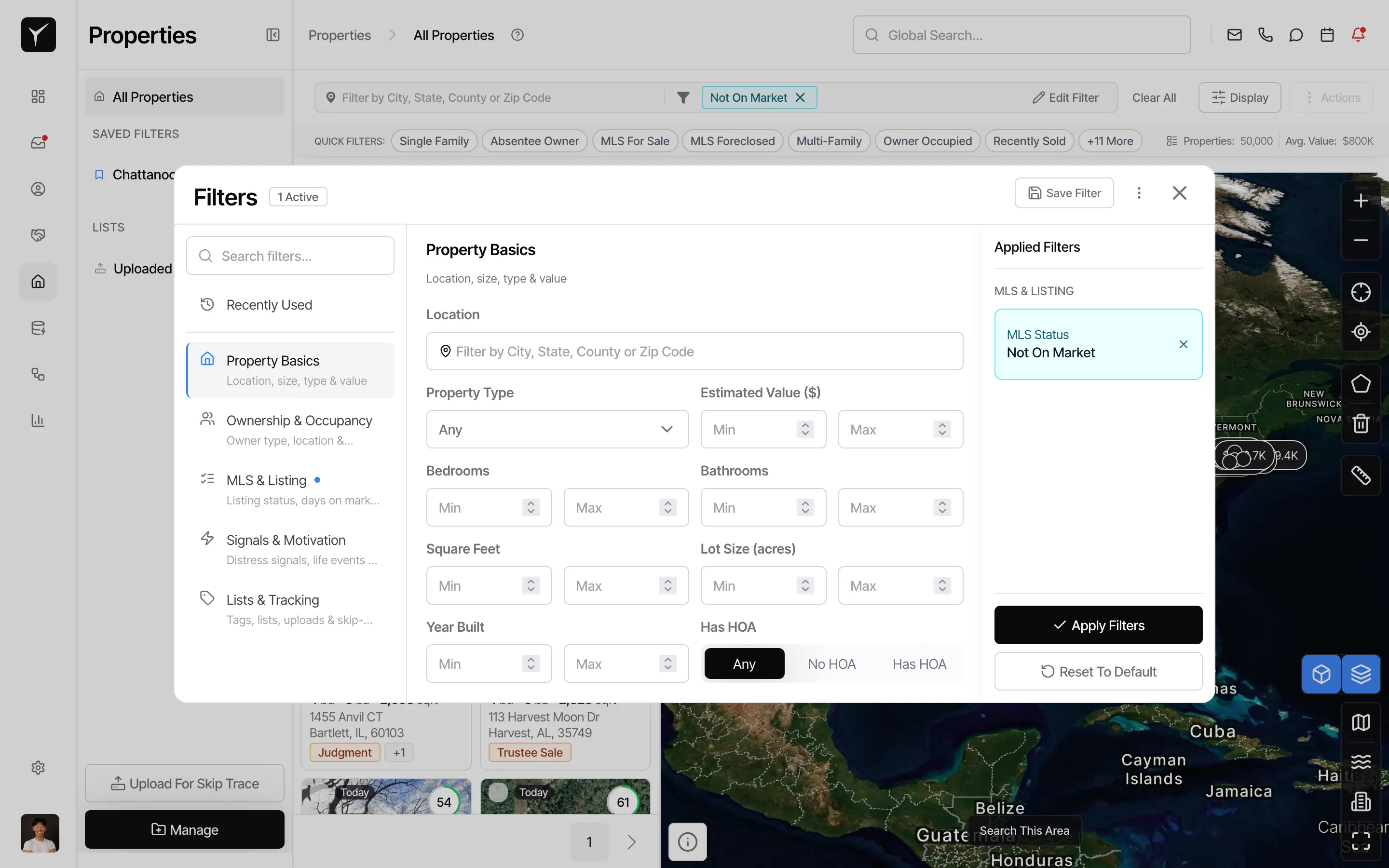 Step 2: Properties with initial filter