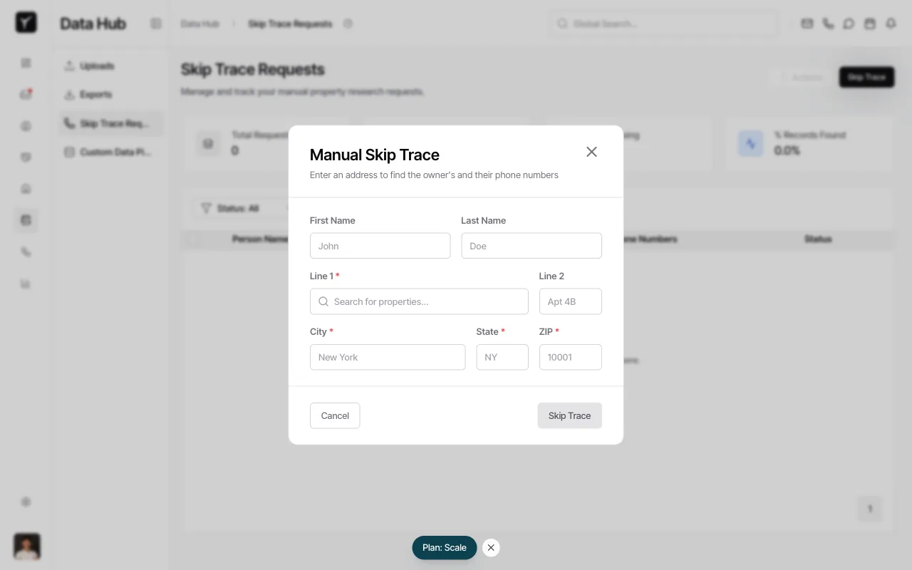 Step 3: Manual Skip Trace form with fields