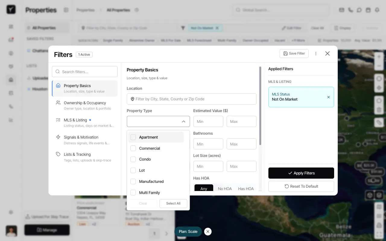Step 4: Property type dropdown