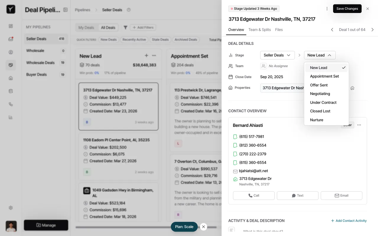 Step 4: Stage dropdown expanded with available options