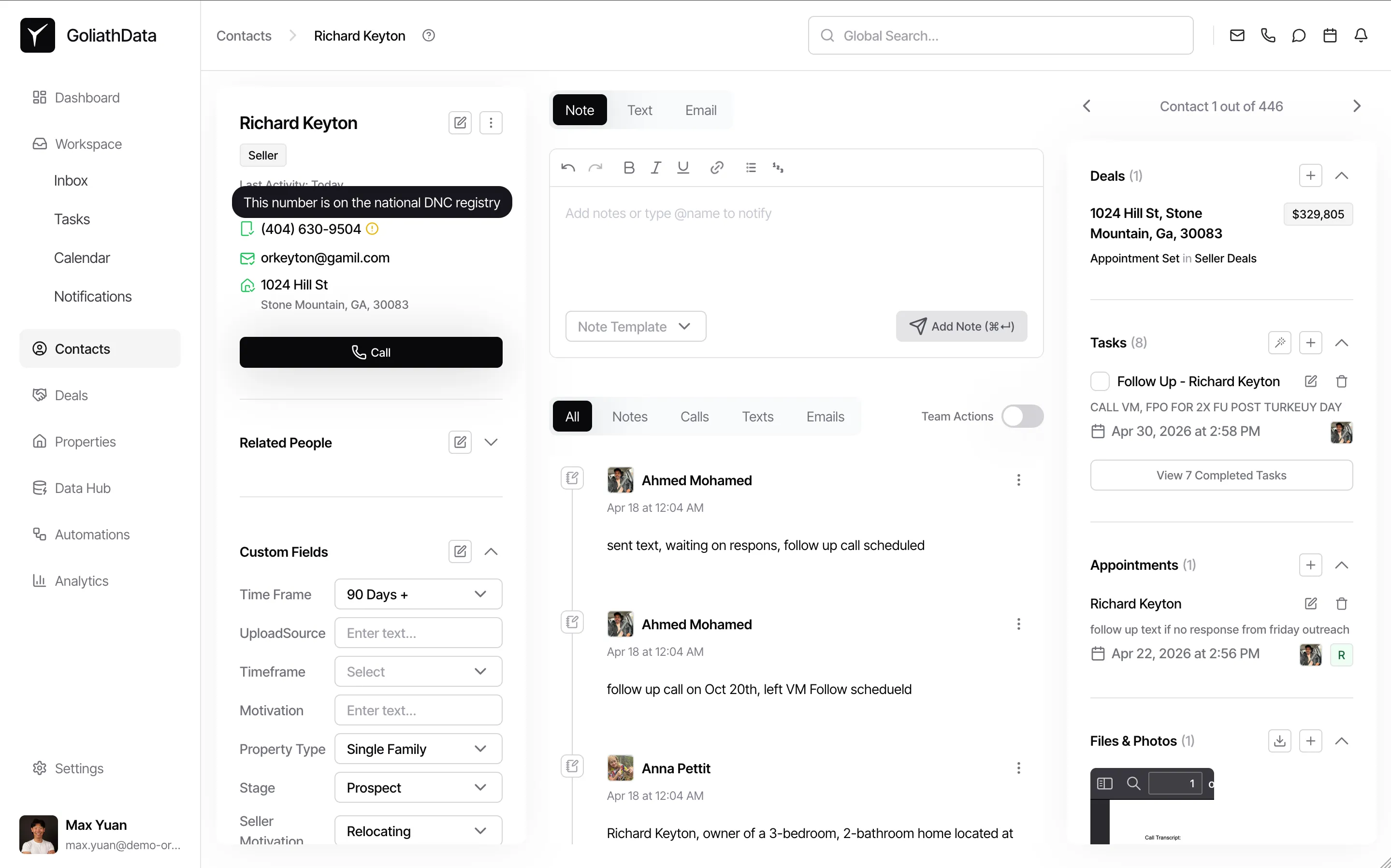 DNC and litigator flags on a contact record