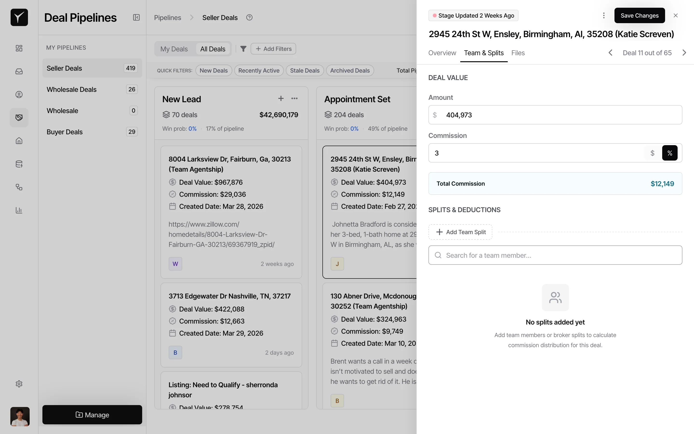 Step 4: Team and splits tab