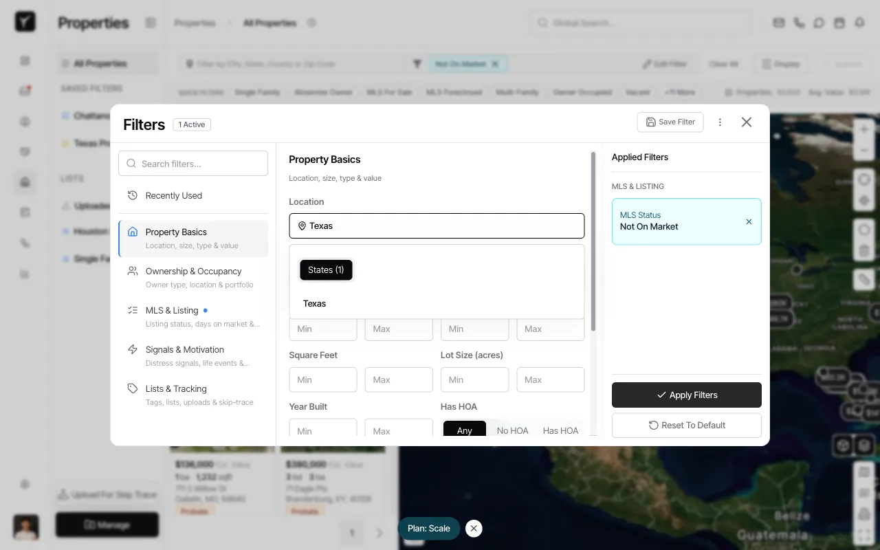 Step 4: Entering filter values