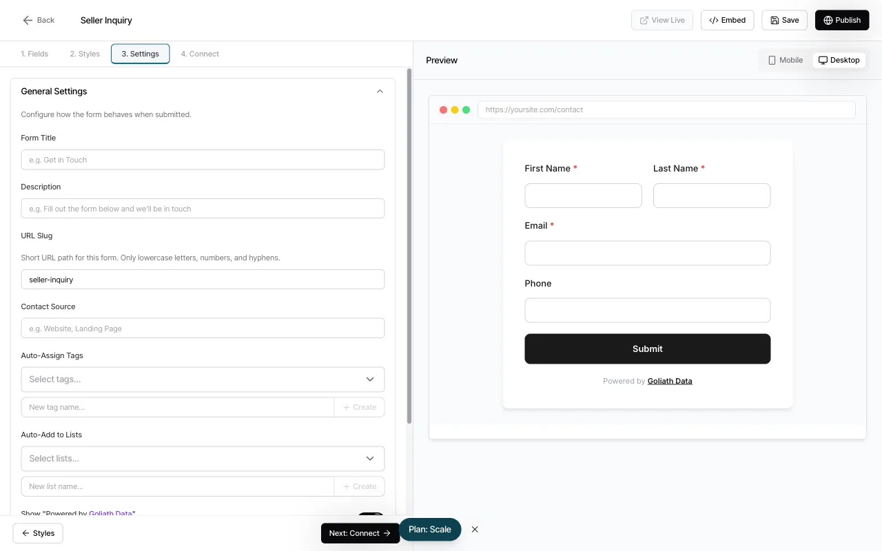 Step 5: General settings panel