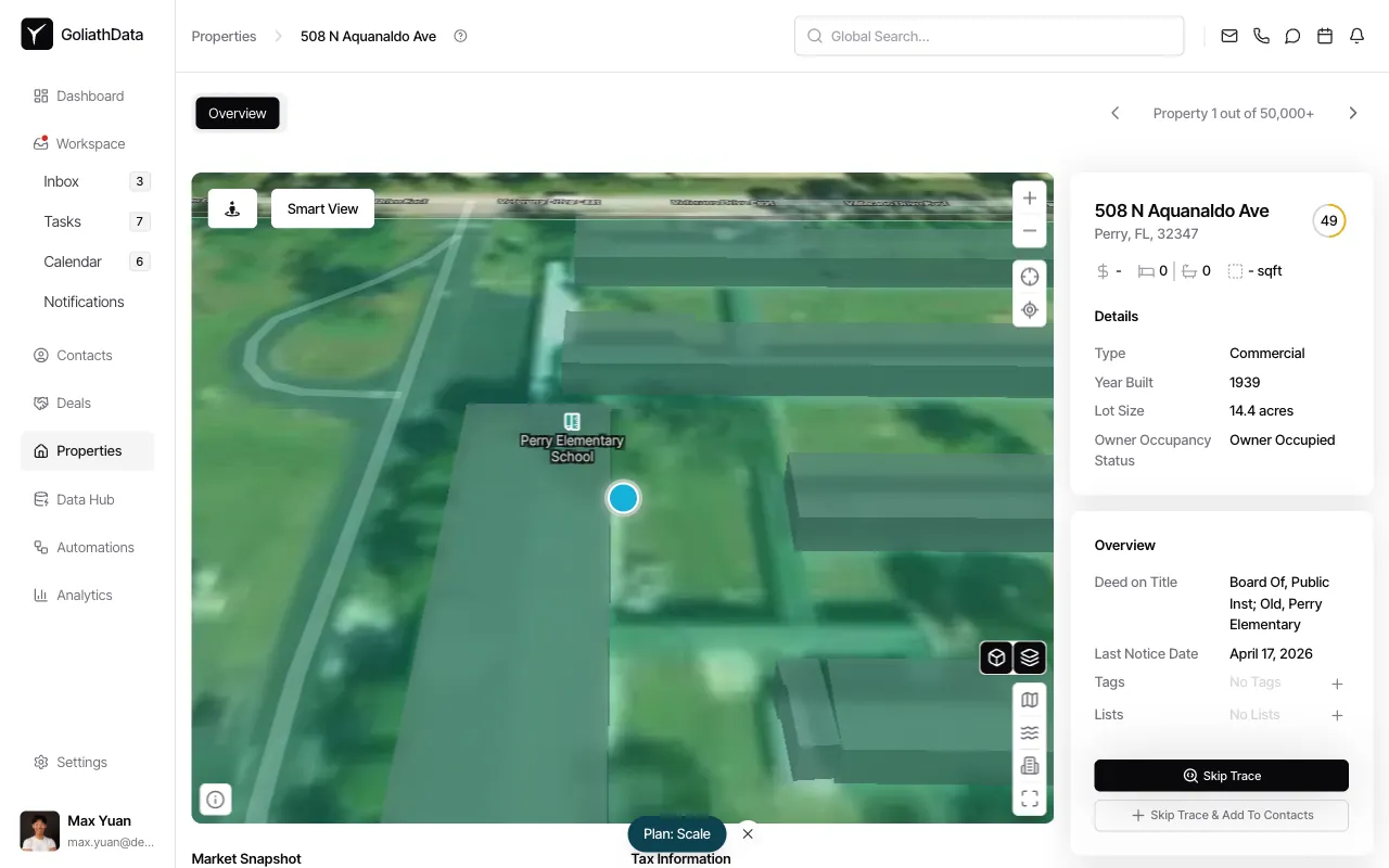 Property detail page with Skip Trace button