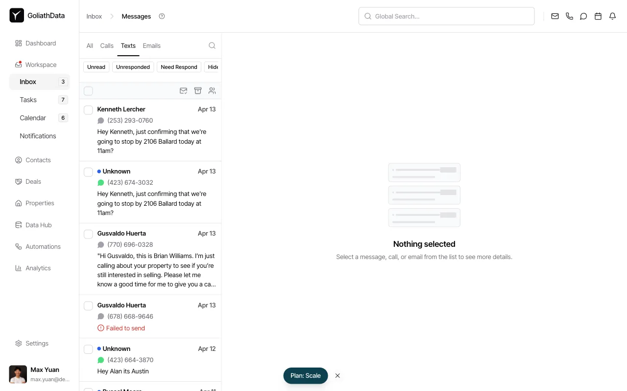 Step 7: Texts list with conversation threads