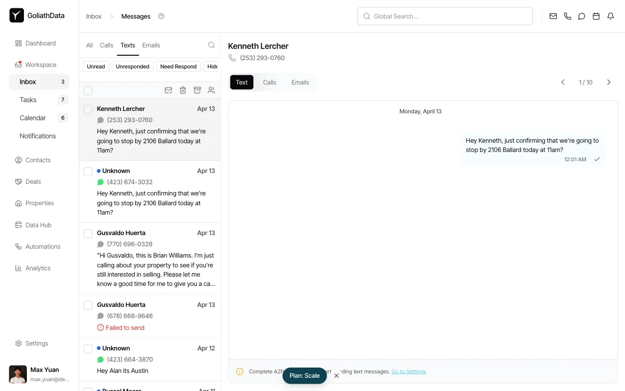 Step 8: Open text thread with message history