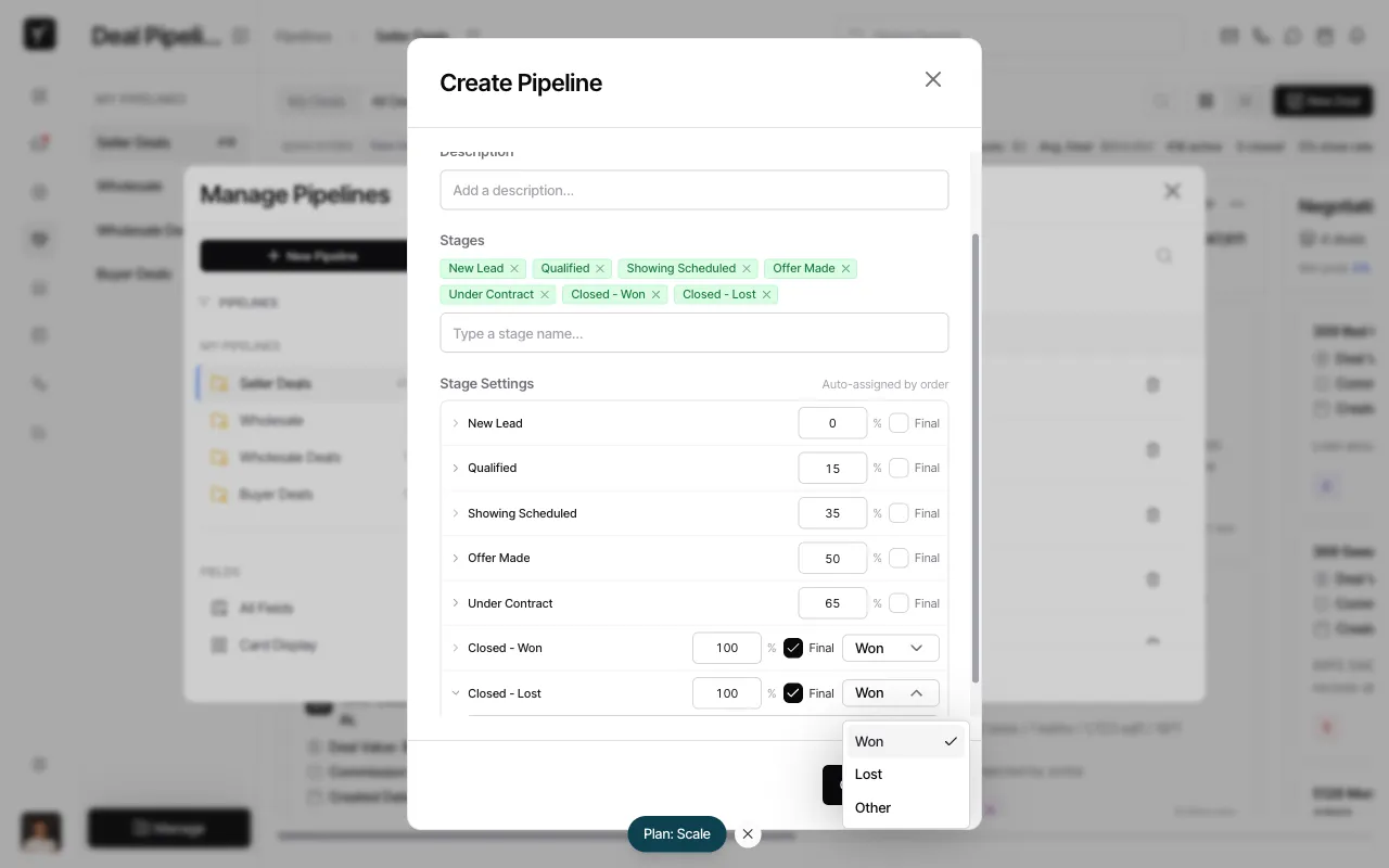 Step 5: Final stages configured with Won and Lost
