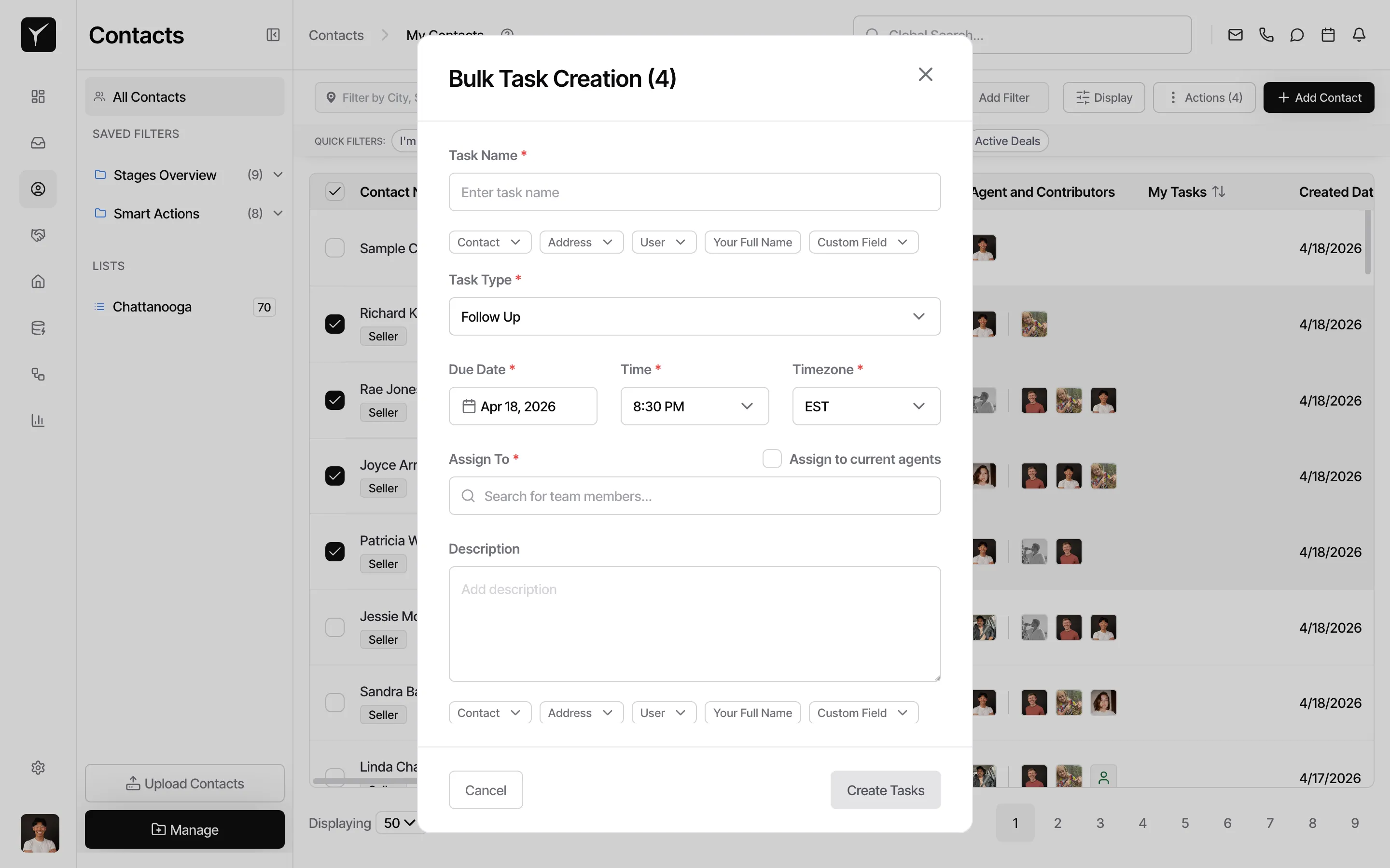 Bulk task creation modal
