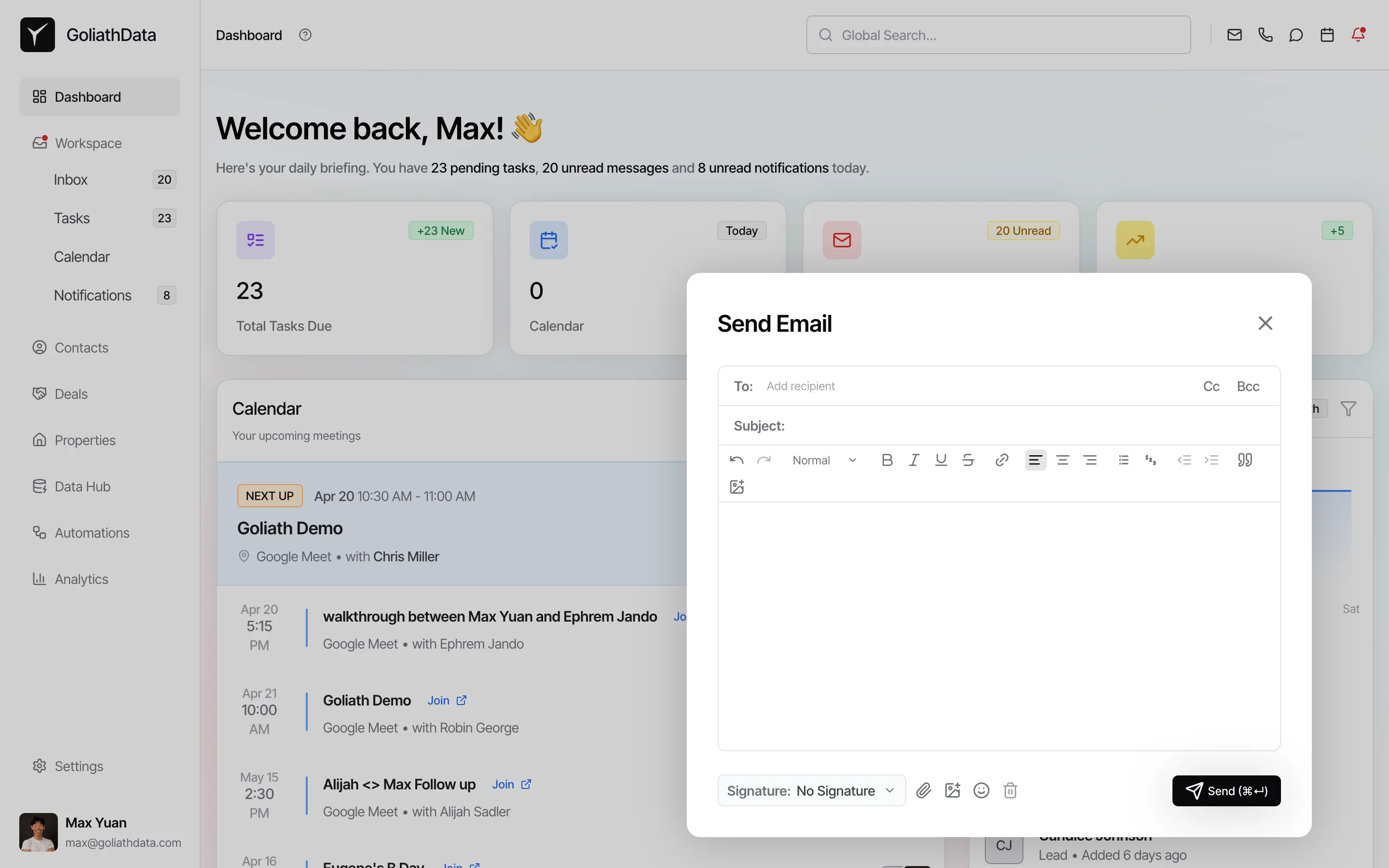 Compose email from quick actions