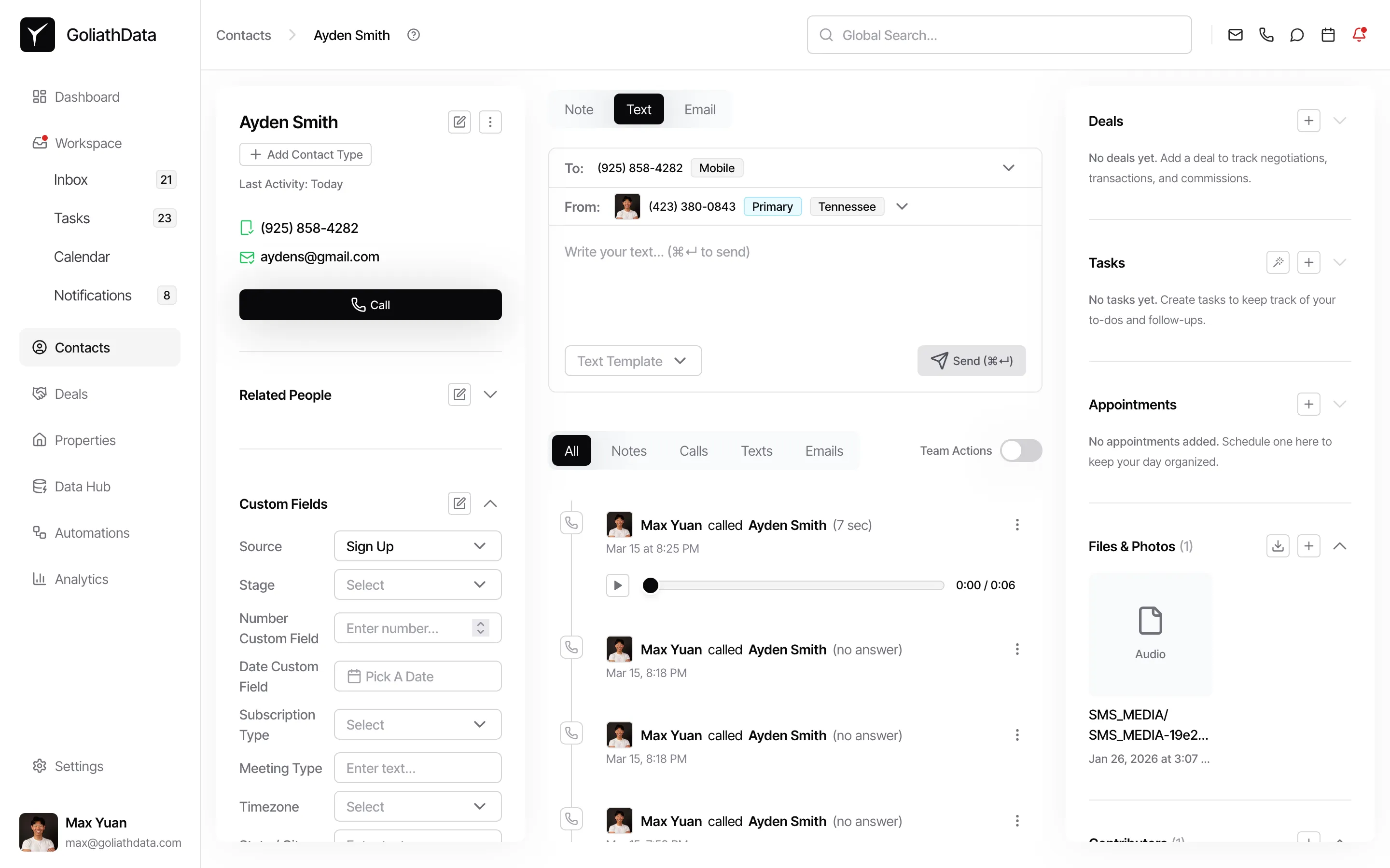 Contact details page