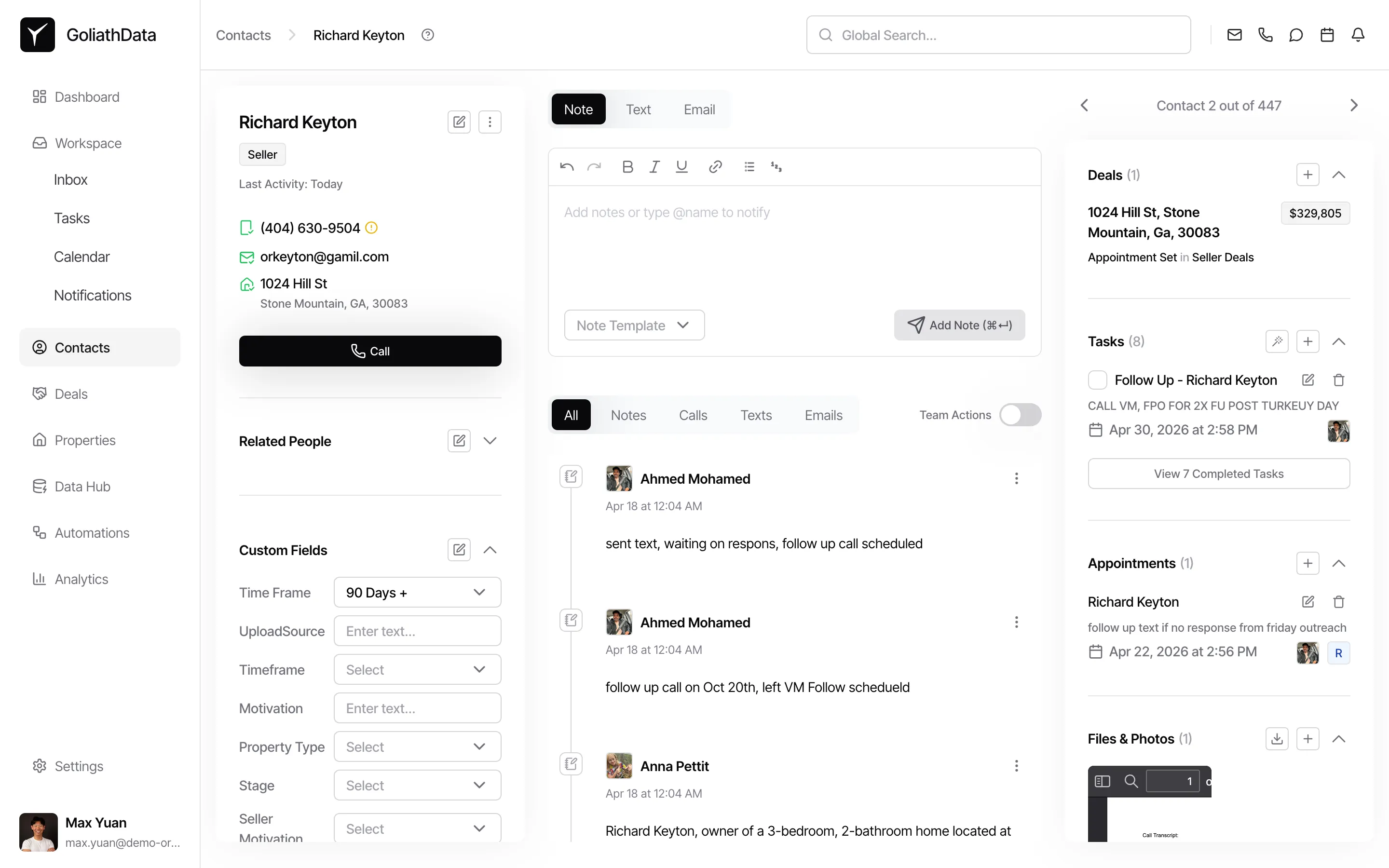 Contact detail panel after saving changes