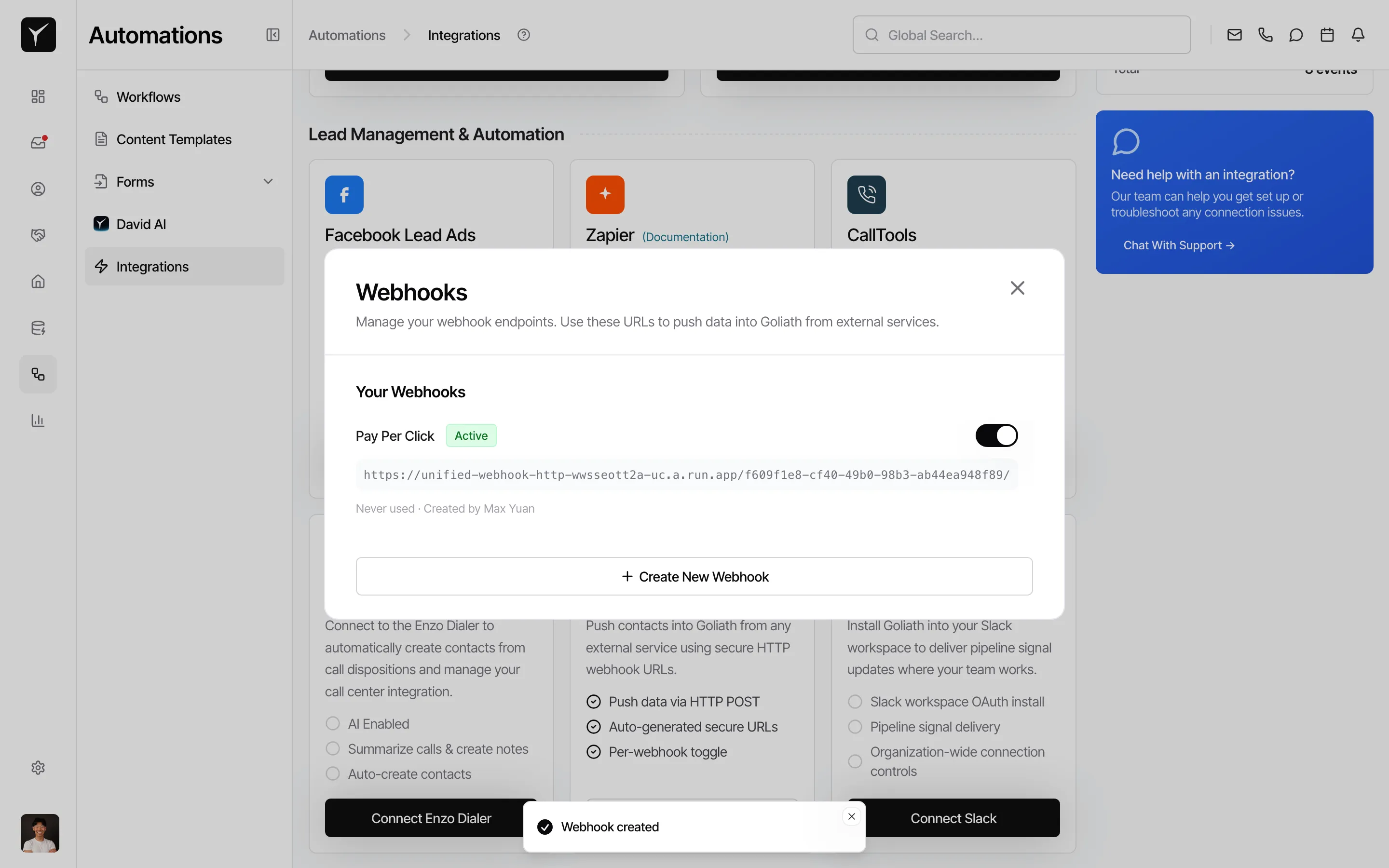 Copy webhook details