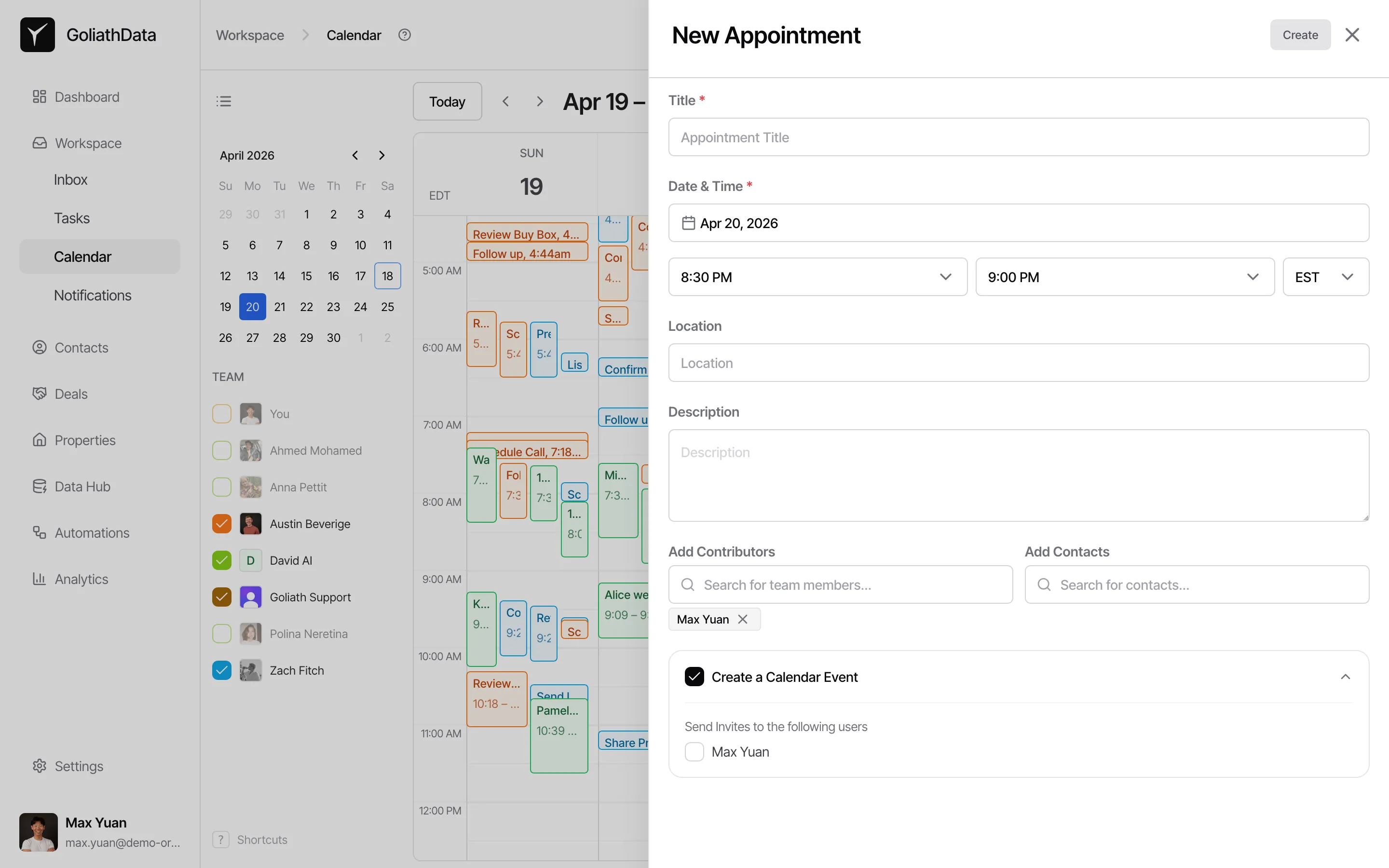 Create new appointment