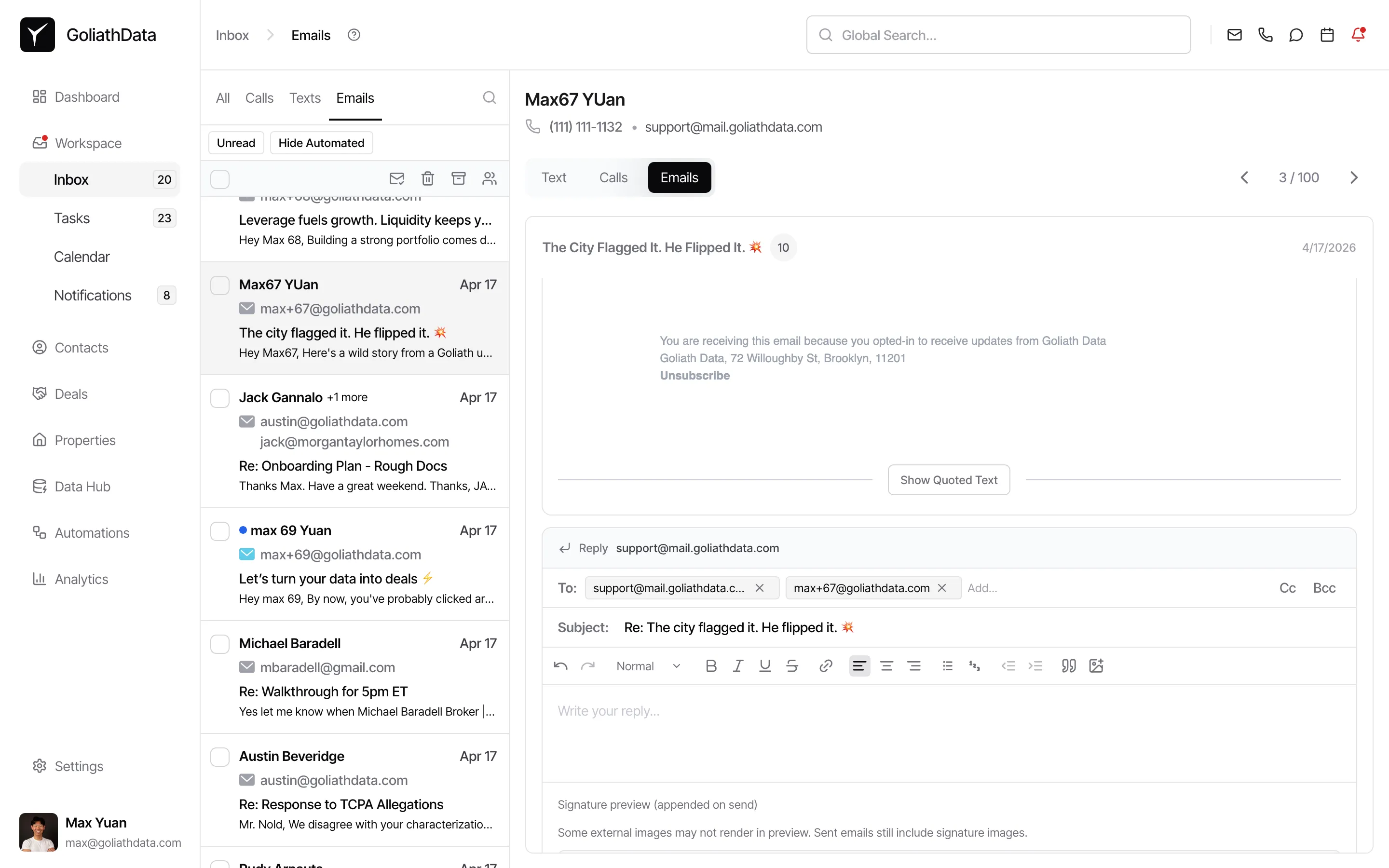 Respond to emails in inbox
