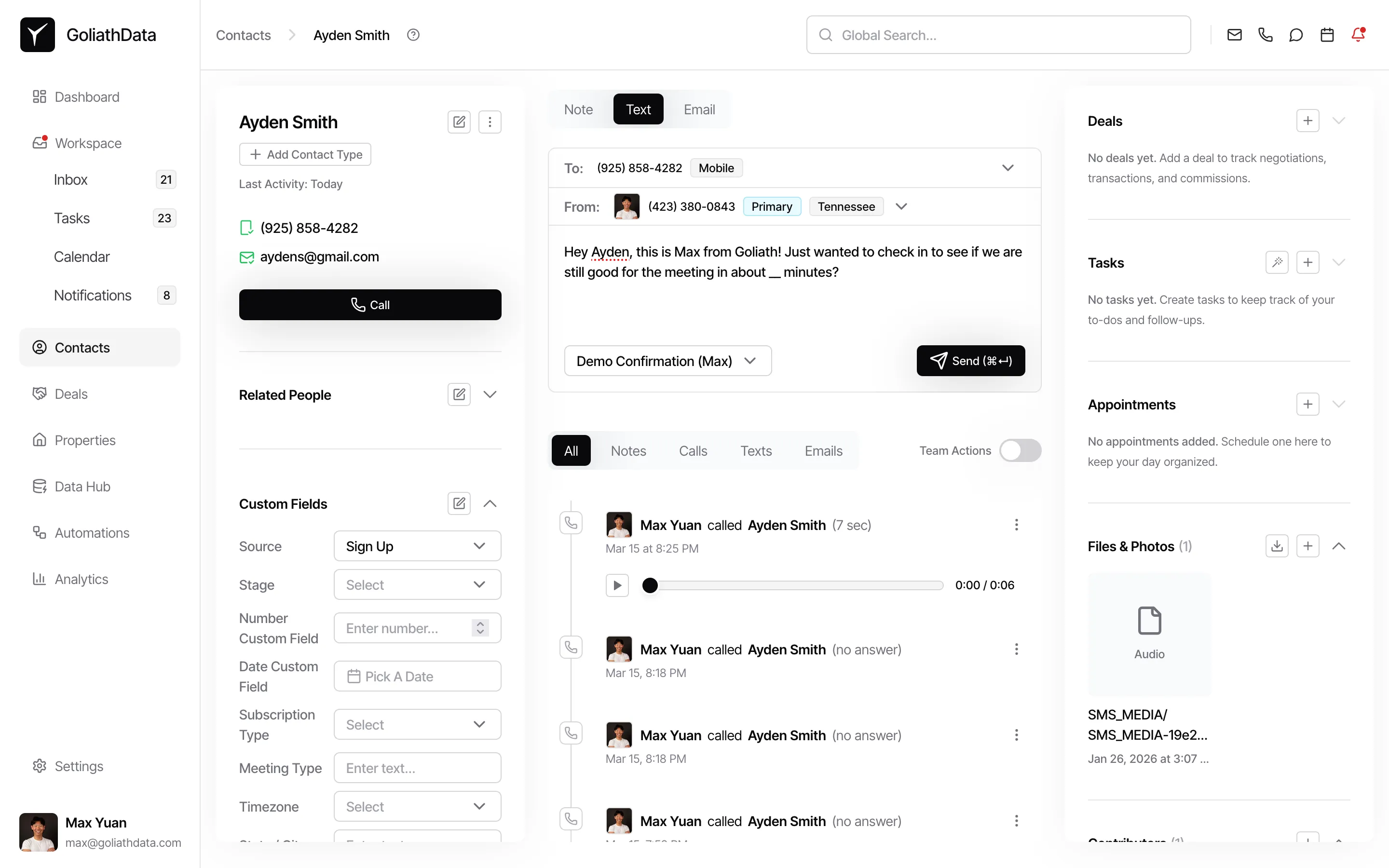 Text content template applied