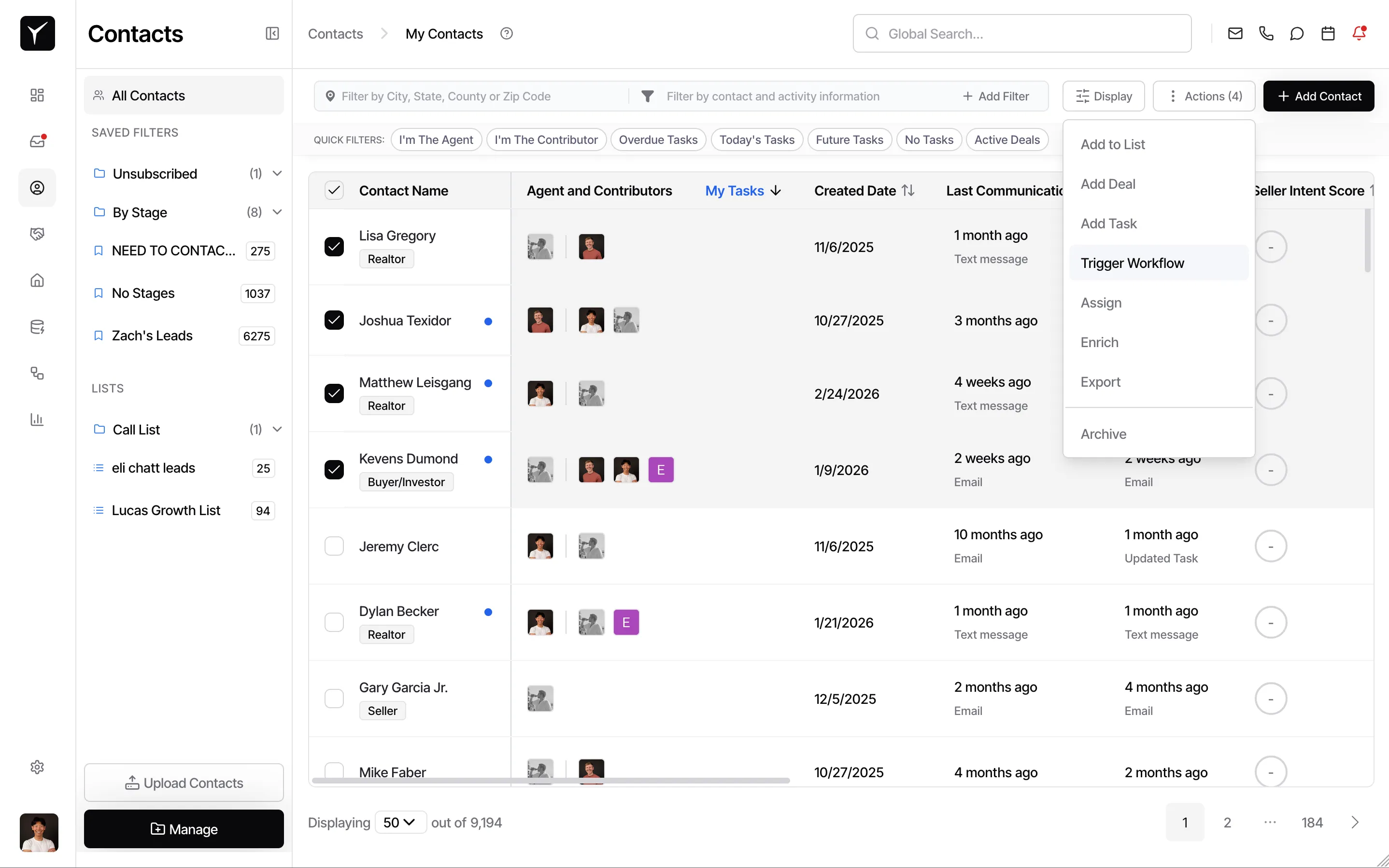 Actions menu with Trigger Workflow option